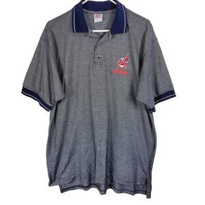 Vintage Cleveland Indians Men True Fan Chief Wahoo blue short sleeve polo shirt